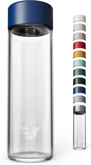 Glass Water Bottle 20oz - Non-insulated | Borosilicate Glass | Dishwasher Safe | No Plastic Touches Contents | A pure drinking experience - Blue