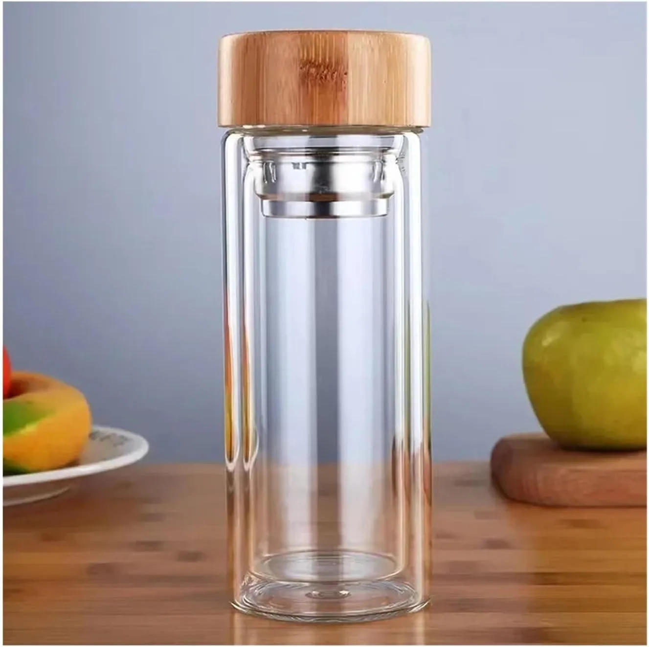 Glass Water Bottle Filter Bamboo Cover Travel Home teapot Office Thick Teacup 300/400/500ML(500ml)