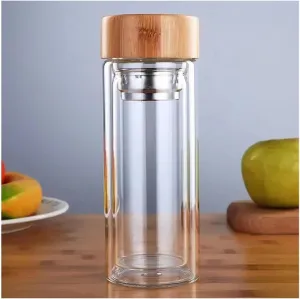 Glass Water Bottle Filter Bamboo Cover Travel Home teapot Office Thick Teacup 300/400/500ML(500ml)