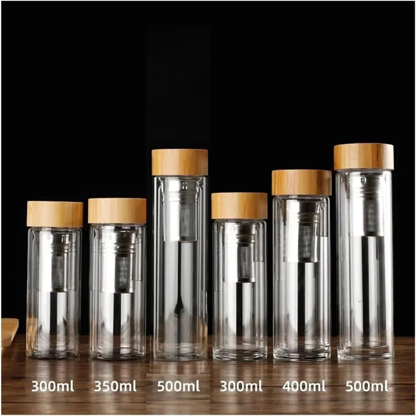 Glass Water Bottle Filter Bamboo Cover Travel Home teapot Office Thick Teacup 300/400/500ML(500ml)