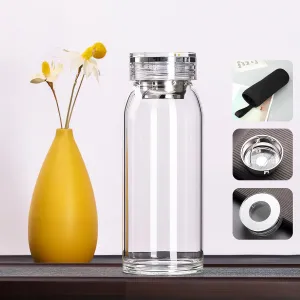 Glass Water Bottles 24 oz - Borosilicate Glass Water Bottle with Stainless Tea Infuser - Neoprene Sleeve - Leak Proof, BPA-Free - Wide Mouth Glass Bottle For Beverage, Juices, Tea