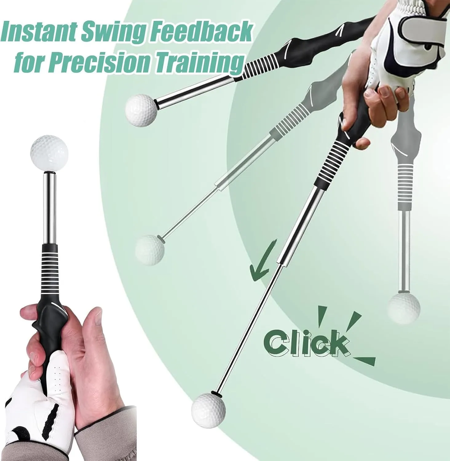 Gloryboom Telescopic Club, Click Stick Golf Trainer, Telescopic Club, Retractable Golf Swing Training aid, Portable Grip Trainer Click Feedback, for Home/Range Practice