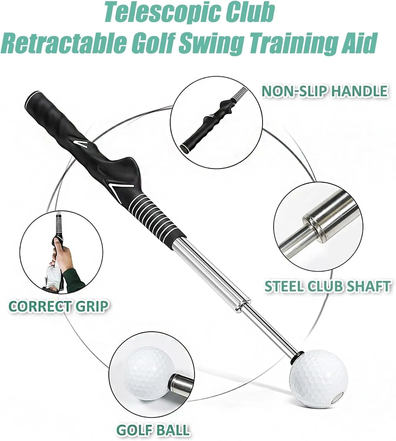 Gloryboom Telescopic Club, Click Stick Golf Trainer, Telescopic Club, Retractable Golf Swing Training aid, Portable Grip Trainer Click Feedback, for Home/Range Practice