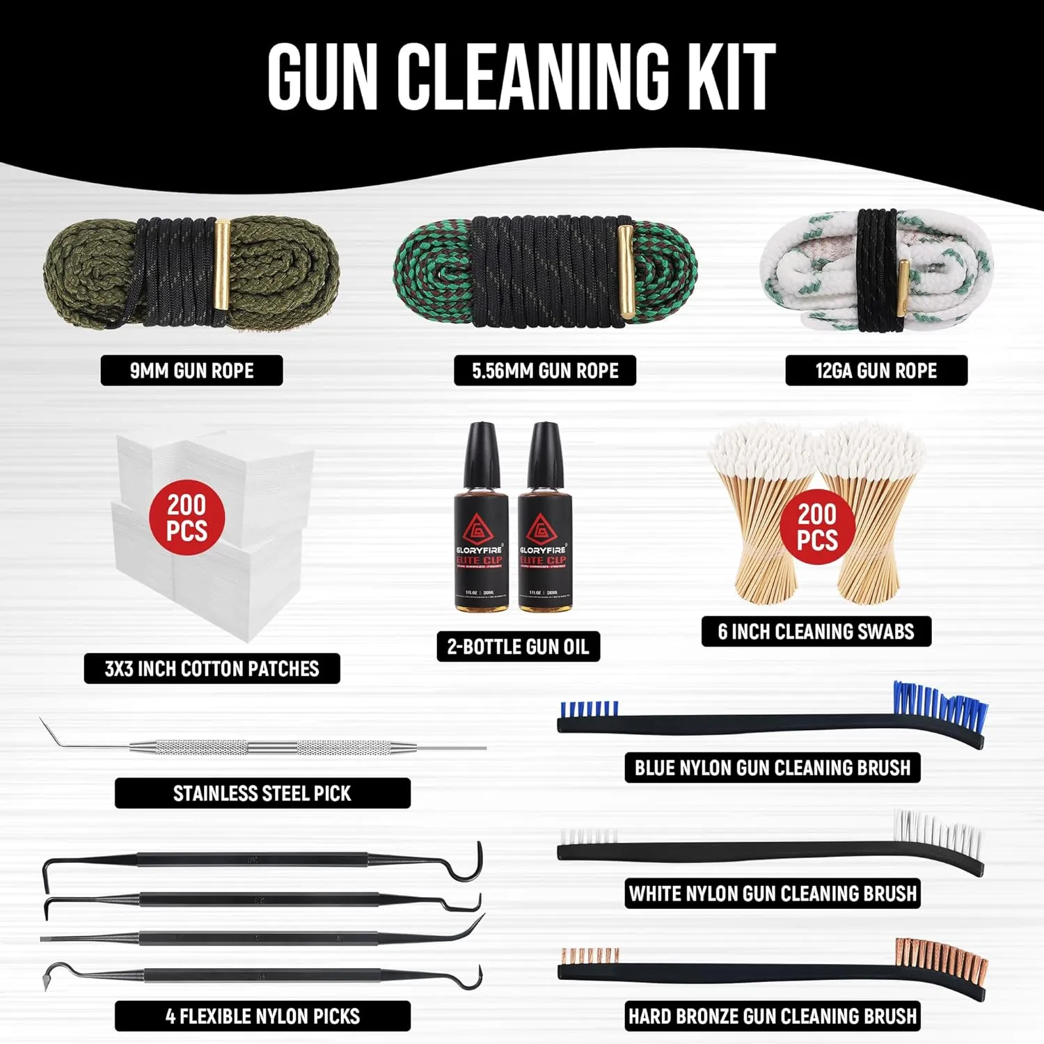 GLORYFIRE Universal Gun Cleaning Kit, Gun Cleaning Kit for All Guns, Includes Gun Cleaning Supplies and Tools, Suitable for Most Calibers