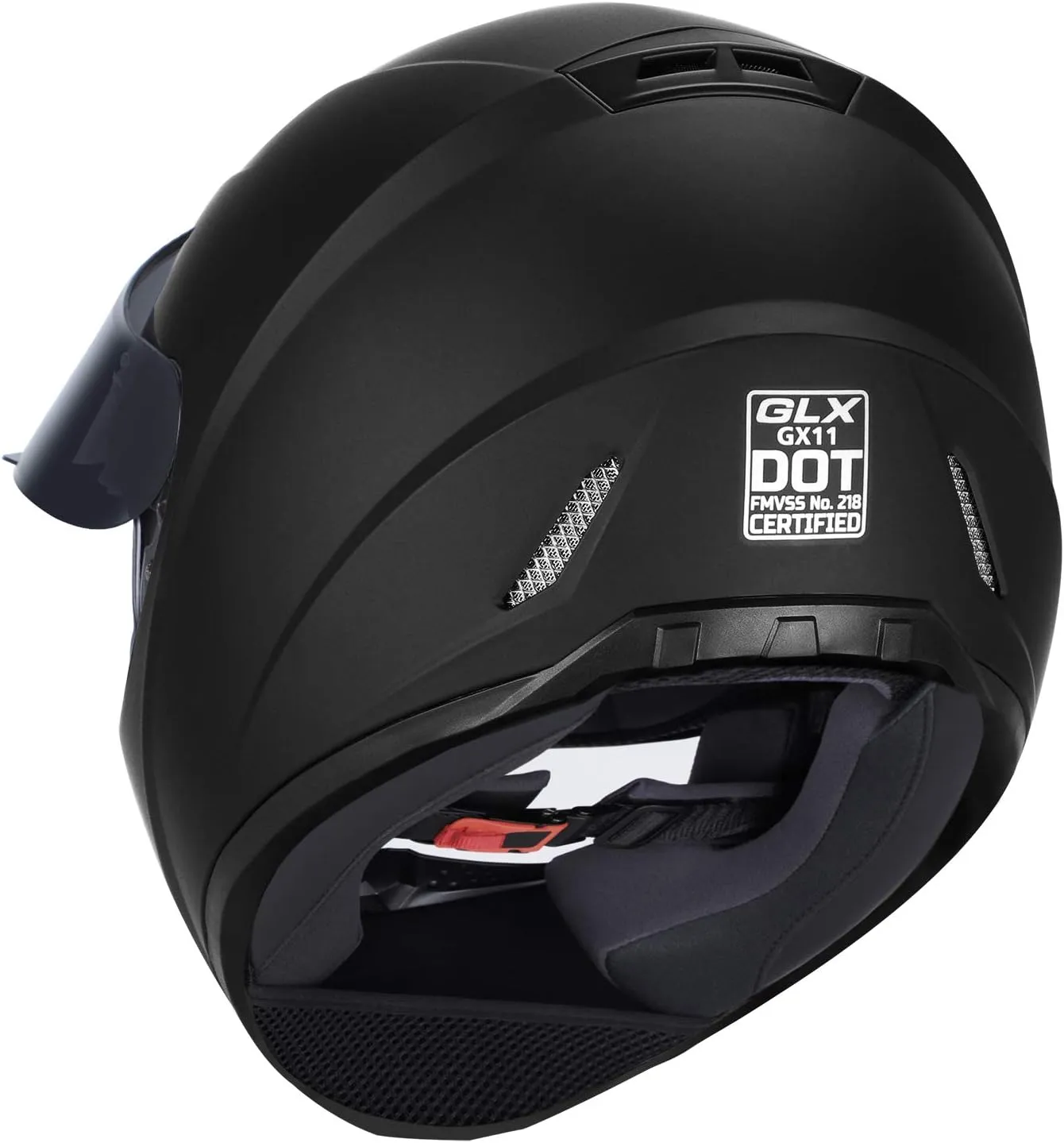 GLX GX11 Compact Motorcycle Helmet - Matte Black, Small - Full Face w/ Tinted Visor, DOT Approved