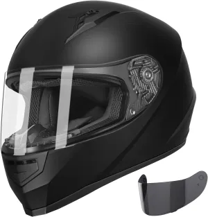 GLX GX11 Compact Motorcycle Helmet - Matte Black, Small - Full Face w/ Tinted Visor, DOT Approved