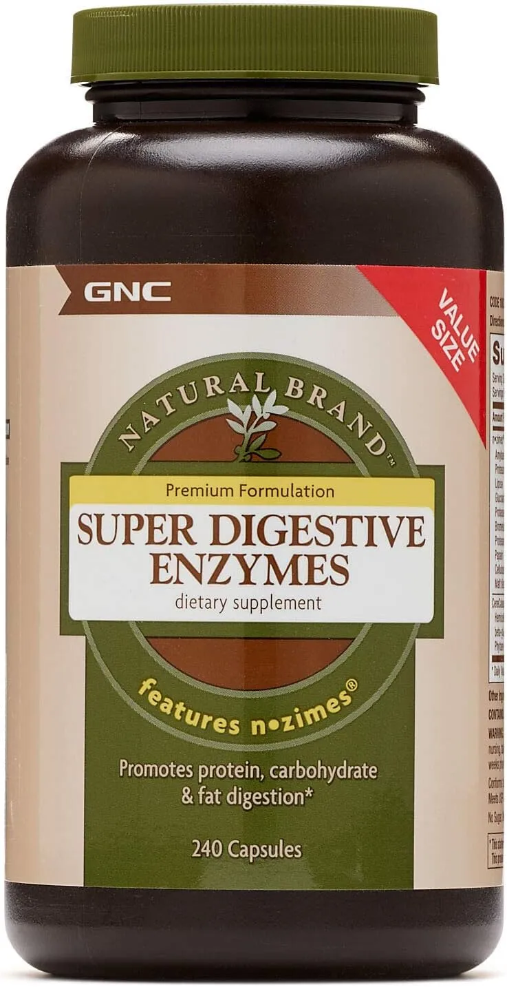 GNC Natural Brand Super Digestive Enzymes, 240 Capsules, Supports Protein, Carbohydrate and Fat Digestion