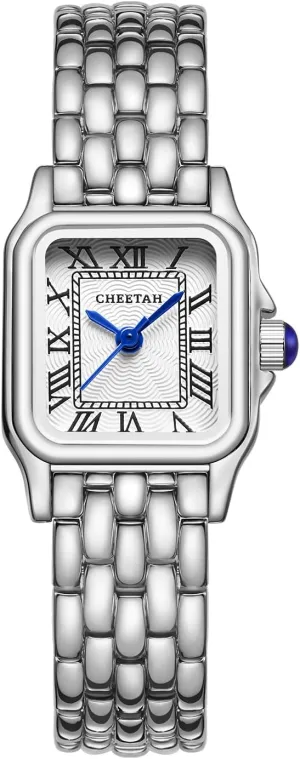 Gold Watches for Women with Small Vintage Bracelet, Rectangular Case Roman Dial