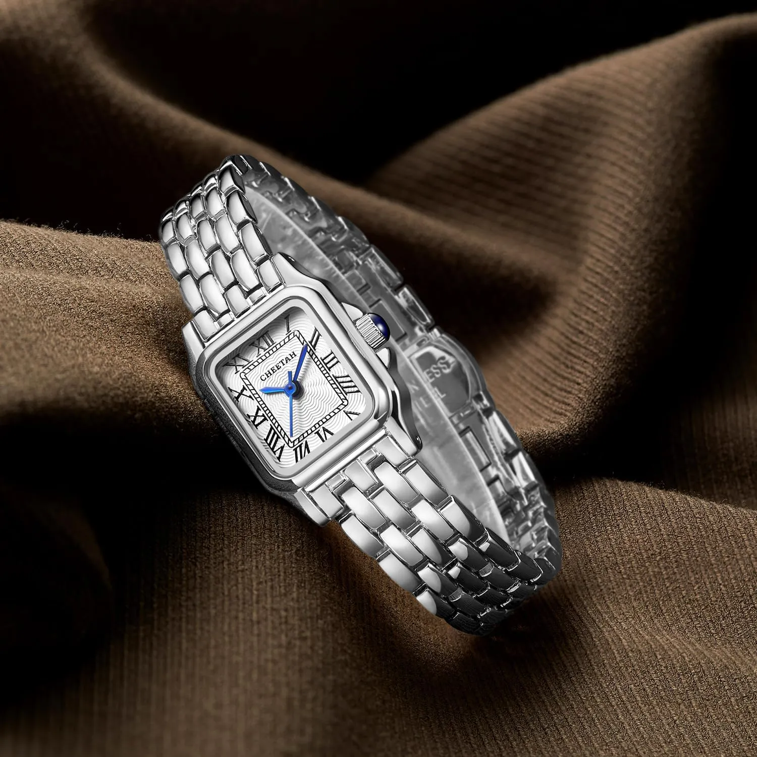 Gold Watches for Women with Small Vintage Bracelet, Rectangular Case Roman Dial