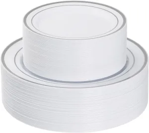 Goodluck 120PCS Silver Plastic Plates, Heavy Duty Disposable Silver Plates with 60 10.25 inch Dinner Plates and 60 7.5 inch Dessert Plates, Disposable Plates for Party, Holiday, Wedding