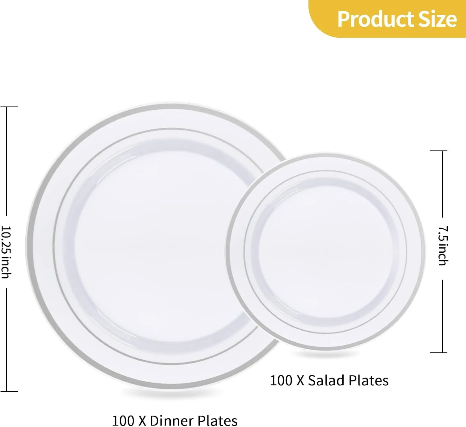 Goodluck 200PCS Silver Plastic Plates, Heavy Duty Disposable Gold Plates with 100 10.25 inch Dinner Plates and 100 7.5 inch Dessert Plates, Disposable Plates for Party, Holiday, Wedding, Christmas