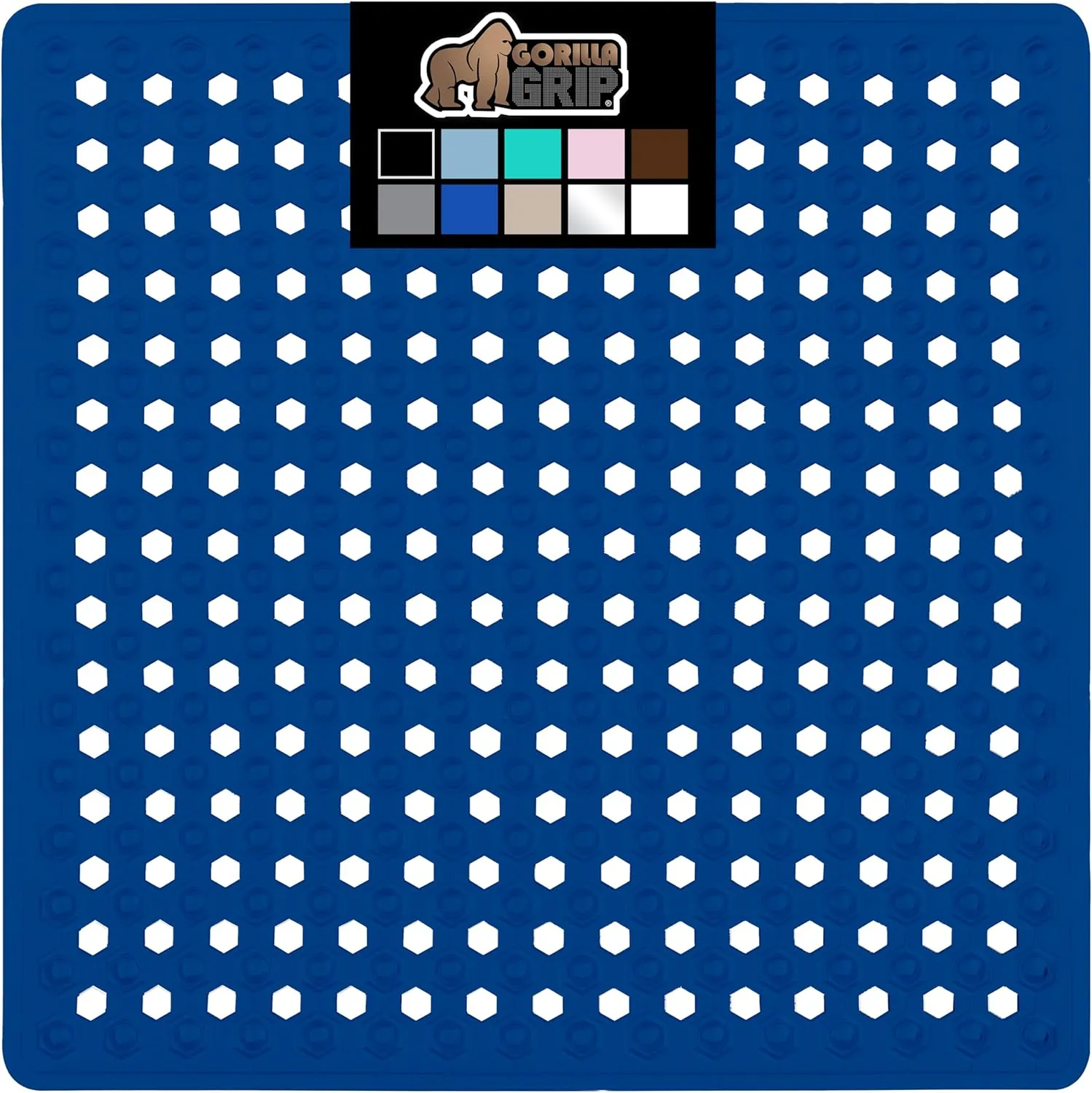 GORILLA GRIP Patented Square Shower Stall Mat, Small Bathtub Floor Mats for Stand Up Showers, Suction Cups, Drain Holes, Machine Wash, Soft on Feet, Bathroom Accessories 21x21 Inch, Royal Blue Opaque