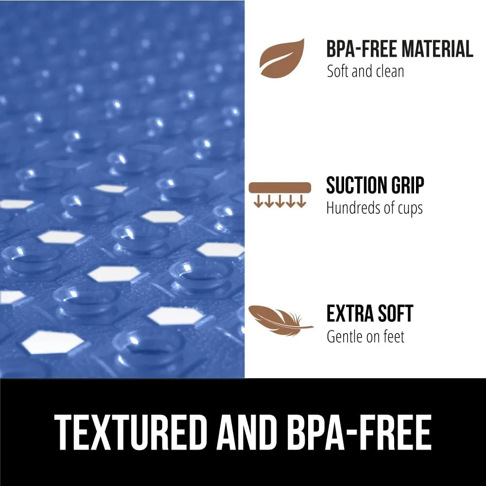 GORILLA GRIP Patented Square Shower Stall Mat, Small Bathtub Floor Mats for Stand Up Showers, Suction Cups, Drain Holes, Machine Wash, Soft on Feet, Bathroom Accessories 21x21 Inch, Royal Blue Opaque