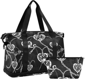 Gothic darkness hearts chain Overnight Travel Duffel Bags Weekend Bags Gym Duffel Bag with Adjustable Strap for Trekking Multifunctional