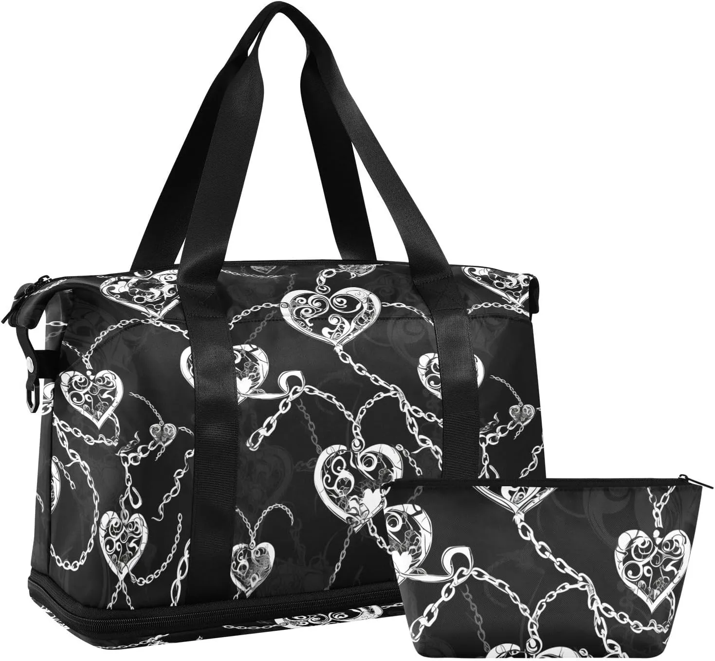 Gothic darkness hearts chain Overnight Travel Duffel Bags Weekend Bags Gym Duffel Bag with Adjustable Strap for Trekking Multifunctional
