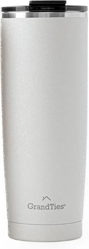GRANDTIES Insulated Coffee Tumbler Cup w/Tritan Lid | Leak Proof, Reusable, Double Walled Vacuum Stainless Steel Travel Mug | 20oz (Snowy: Pearl)