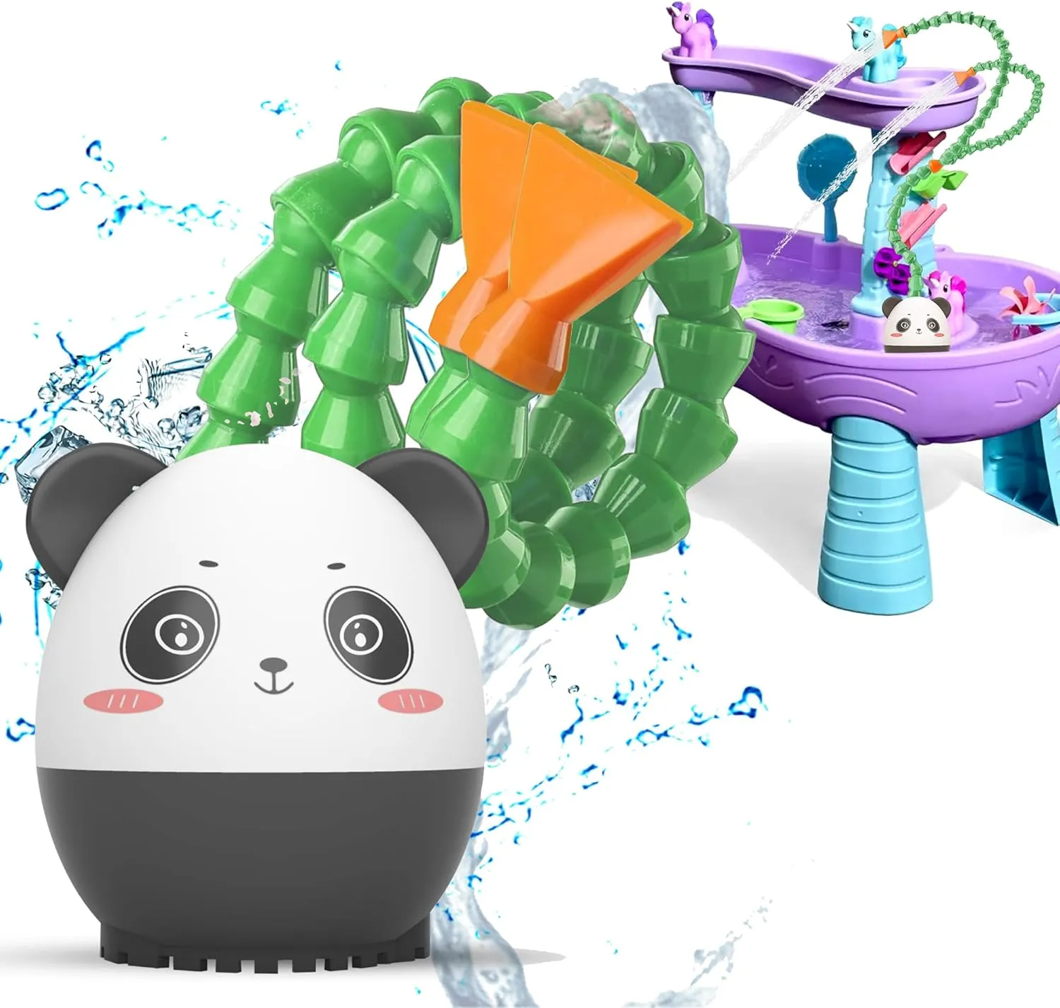 Green Water Table Pump, Summer Outdoor Splash Shady Oasis Water Table Toys, DIY Double Tube Water Pump(Green)