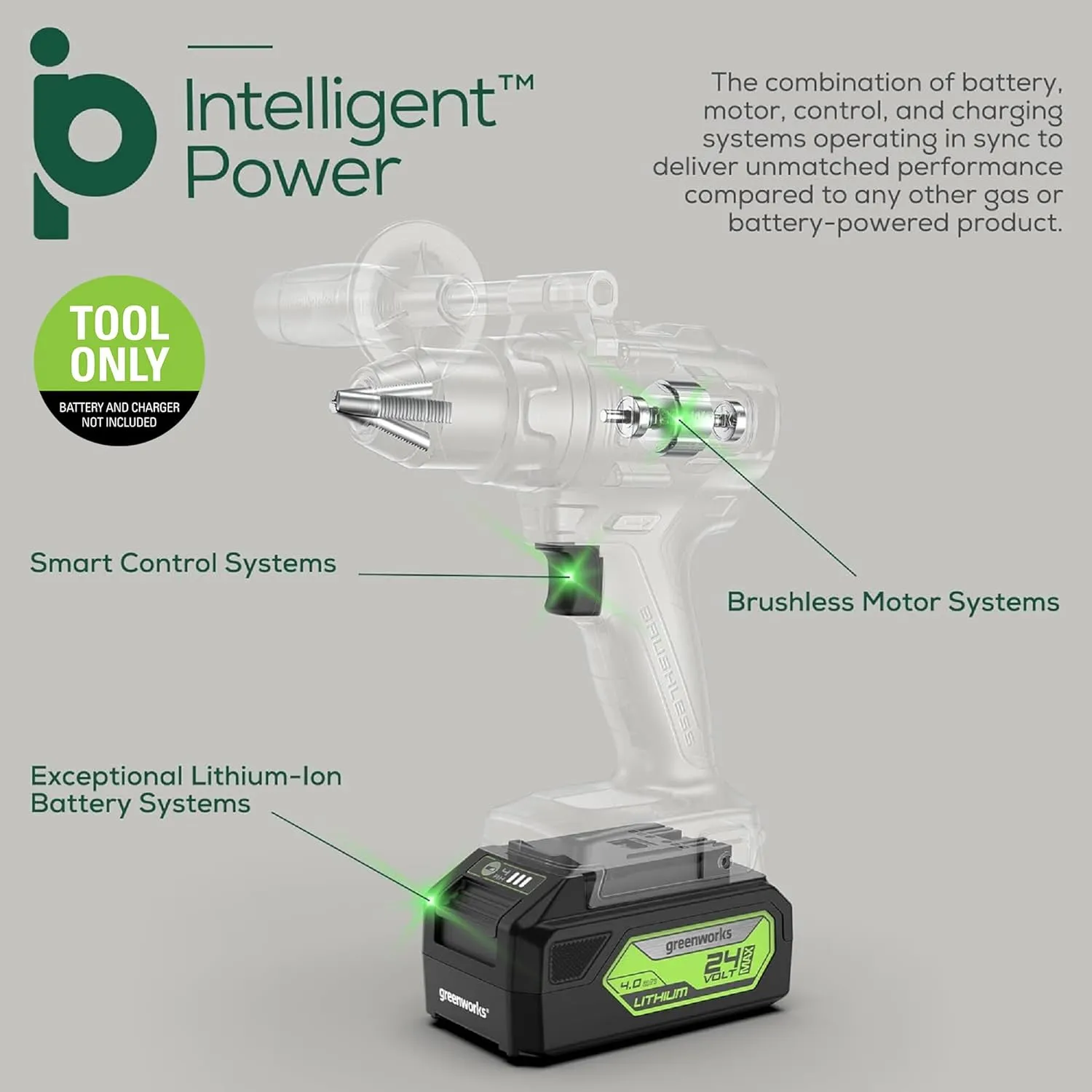 Greenworks 24V Cordless Brushless 1/2" Drill Driver (Metal Chuck /800 in.-lbs. /21 Clutch Position/LED Light), Tool Only