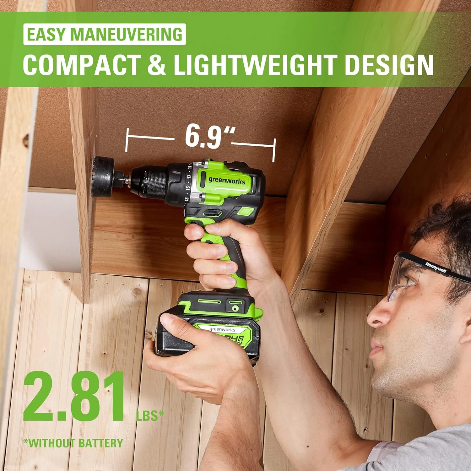 Greenworks 24V Cordless Brushless 1/2" Drill Driver (Metal Chuck /800 in.-lbs. /21 Clutch Position/LED Light), Tool Only