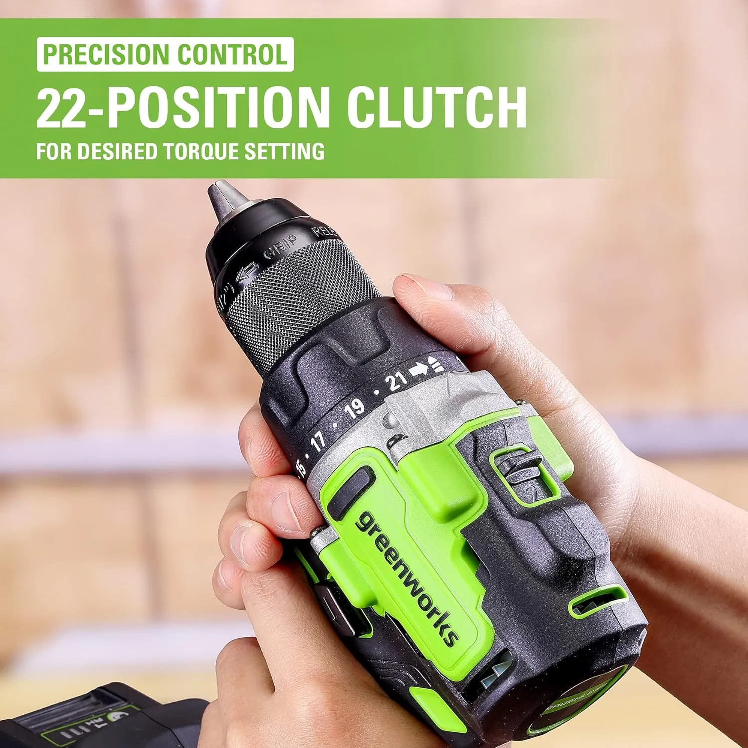 Greenworks 24V Cordless Brushless 1/2" Drill Driver (Metal Chuck /800 in.-lbs. /21 Clutch Position/LED Light), Tool Only