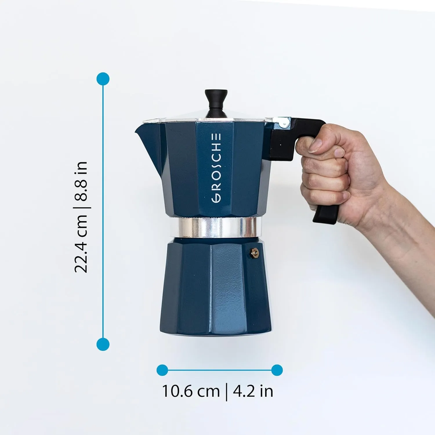 GROSCHE Milano Stovetop Espresso Maker Moka Pot 9 Espresso Cup, 15.2 oz, Blue. Stove top Coffee Maker Moka Italian Espresso greca Coffee Maker Brewer Percolator