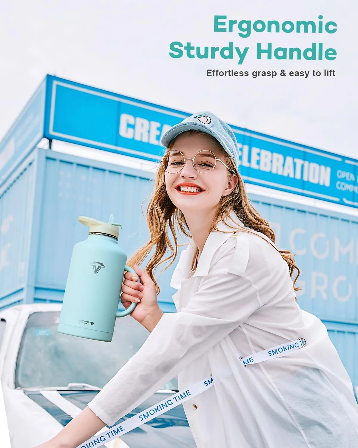 Half Gallon Water Bottle with Handle and Carry Pouch,64 oz Stainless Steel Insulated Jug Flask with Straw Lid Spout Lid,Reusable Metal Water Bottle Mug Tumbler Cup,Keep Cold & Hot,Green