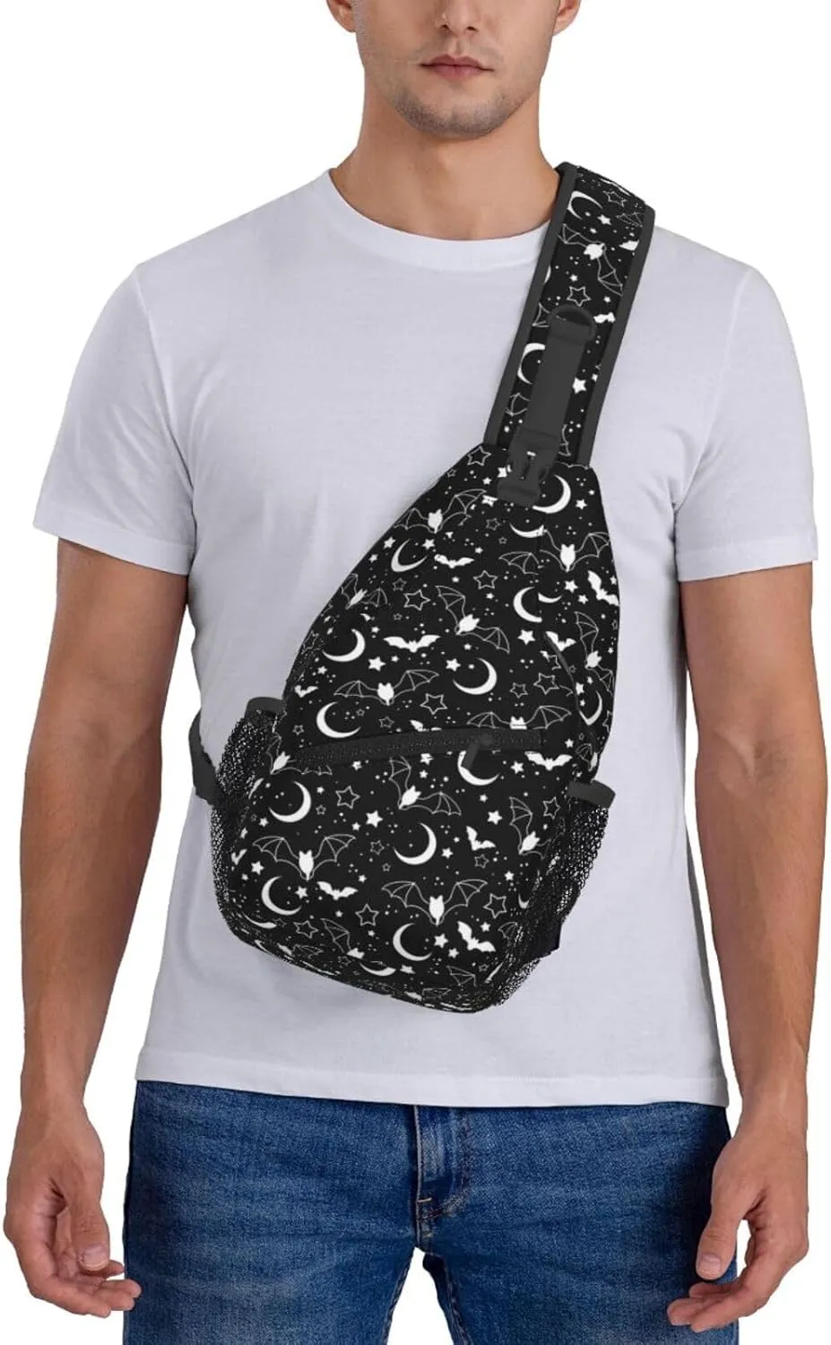 Halloween Bat Sling Bag,Horror Goth Gothic Crossbody Backpack Shoulder Chest Bag for Women Men Travel Hiking Daypack
