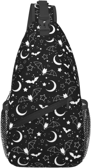Halloween Bat Sling Bag,Horror Goth Gothic Crossbody Backpack Shoulder Chest Bag for Women Men Travel Hiking Daypack