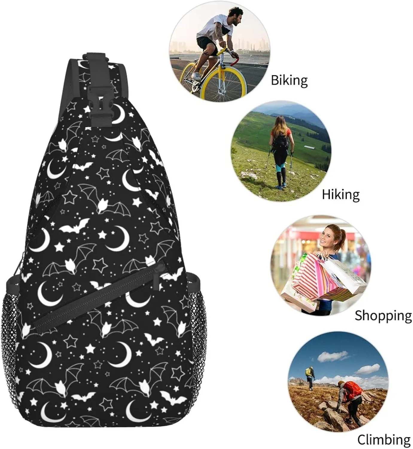 Halloween Bat Sling Bag,Horror Goth Gothic Crossbody Backpack Shoulder Chest Bag for Women Men Travel Hiking Daypack