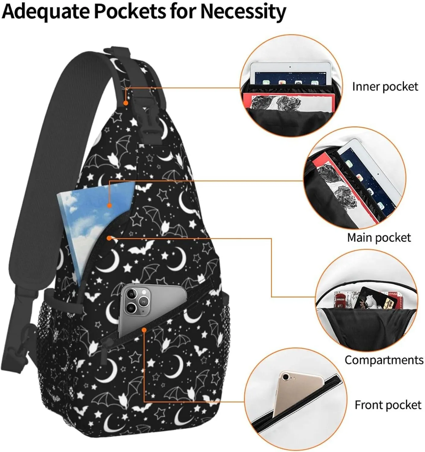 Halloween Bat Sling Bag,Horror Goth Gothic Crossbody Backpack Shoulder Chest Bag for Women Men Travel Hiking Daypack