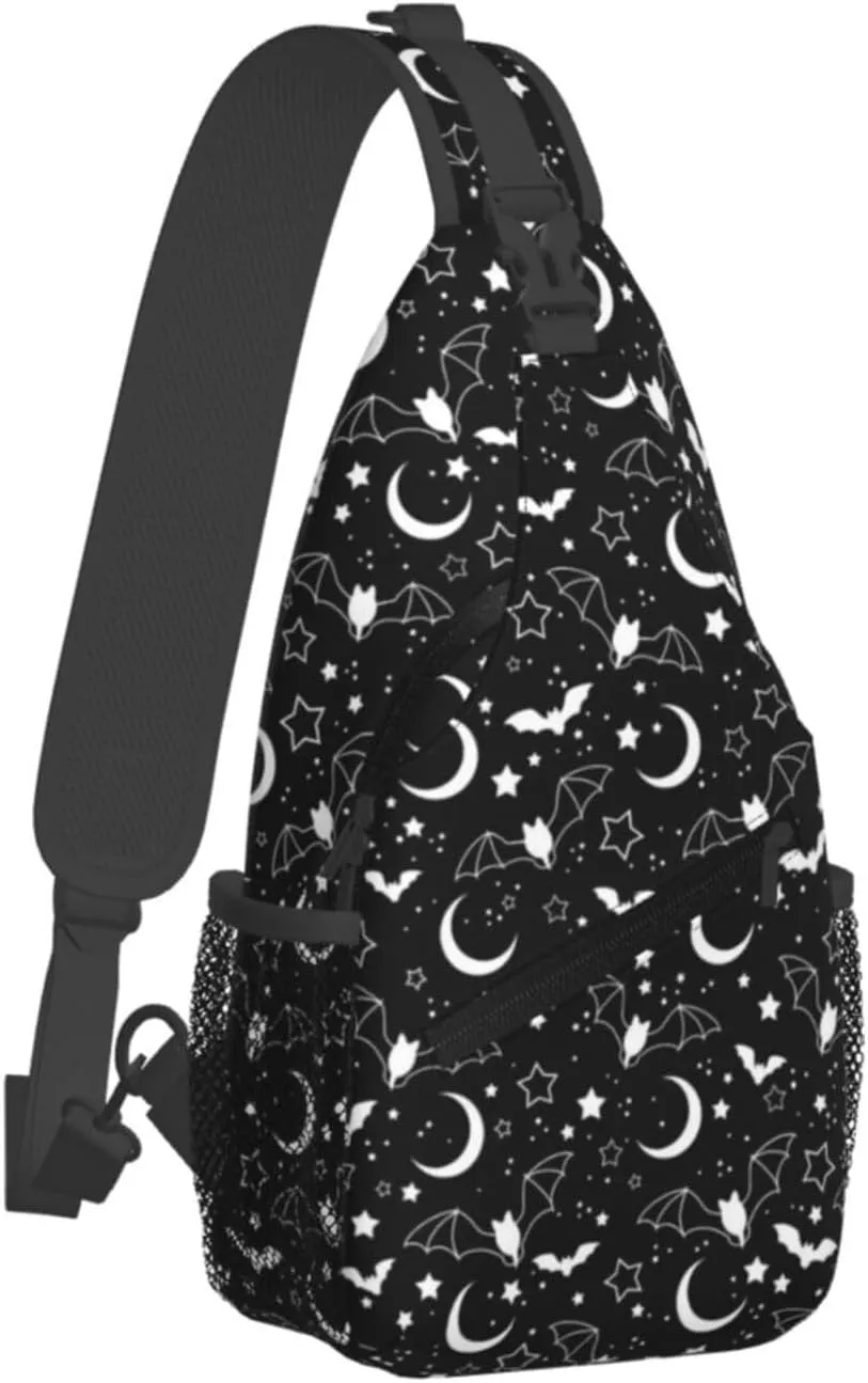 Halloween Bat Sling Bag,Horror Goth Gothic Crossbody Backpack Shoulder Chest Bag for Women Men Travel Hiking Daypack