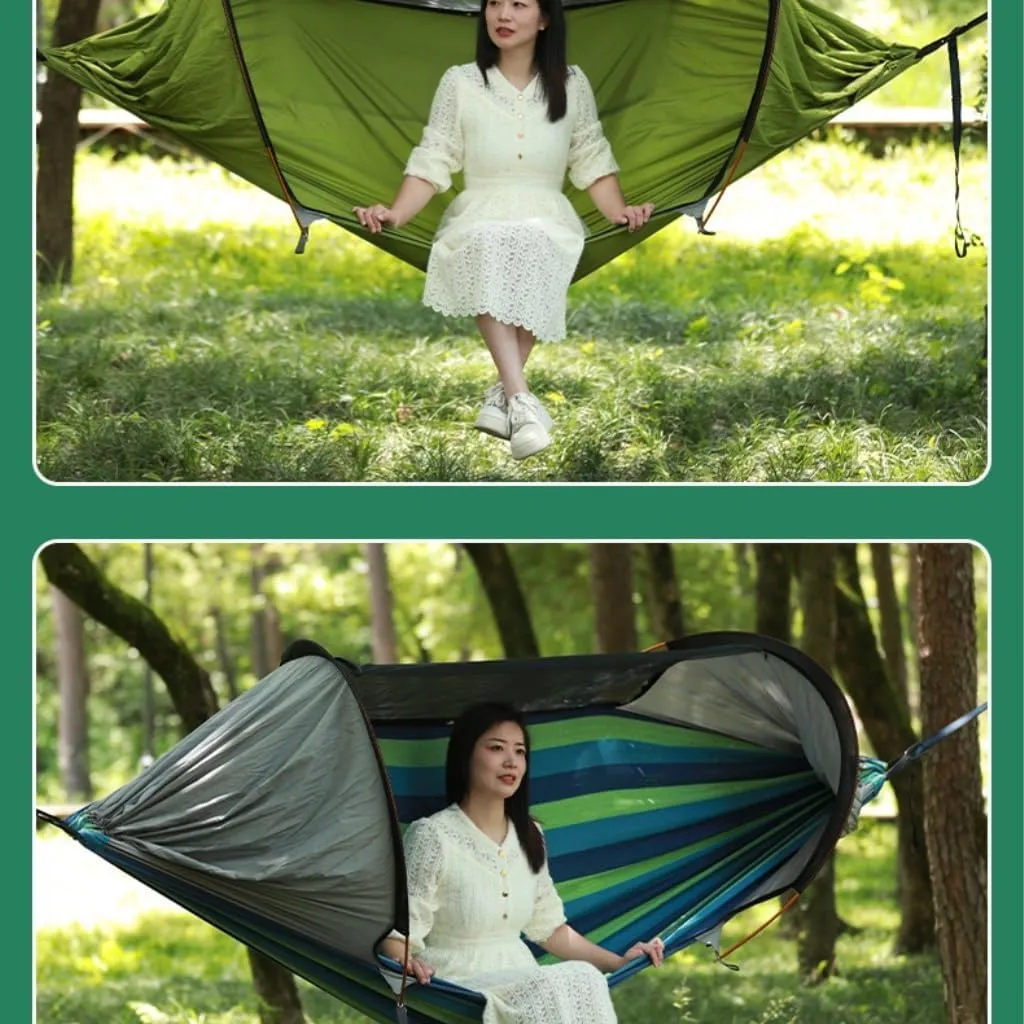 Hammock Double Outdoor Family Gathering Picnic Camping Aluminum Pole Hammock Anti-Rollover Anti-Mosquito Pole Canvas Nylon Hammock Outdoor(G)