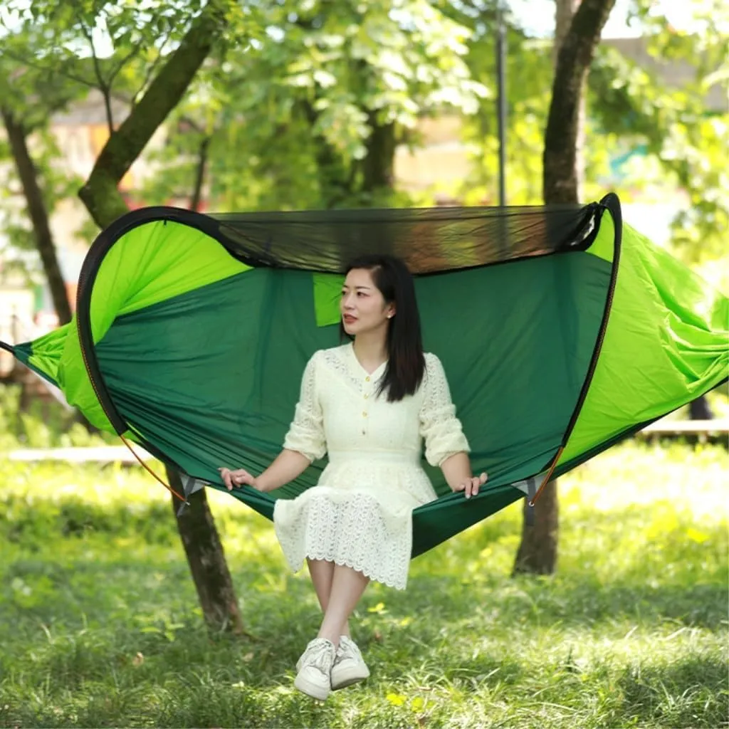 Hammock Double Outdoor Family Gathering Picnic Camping Aluminum Pole Hammock Anti-Rollover Anti-Mosquito Pole Canvas Nylon Hammock Outdoor(G)
