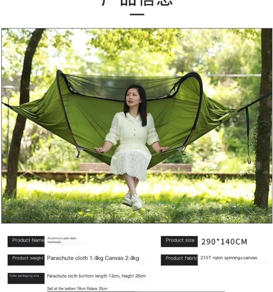 Hammock Double Outdoor Family Gathering Picnic Camping Aluminum Pole Hammock Anti-Rollover Anti-Mosquito Pole Canvas Nylon Hammock Outdoor(G)