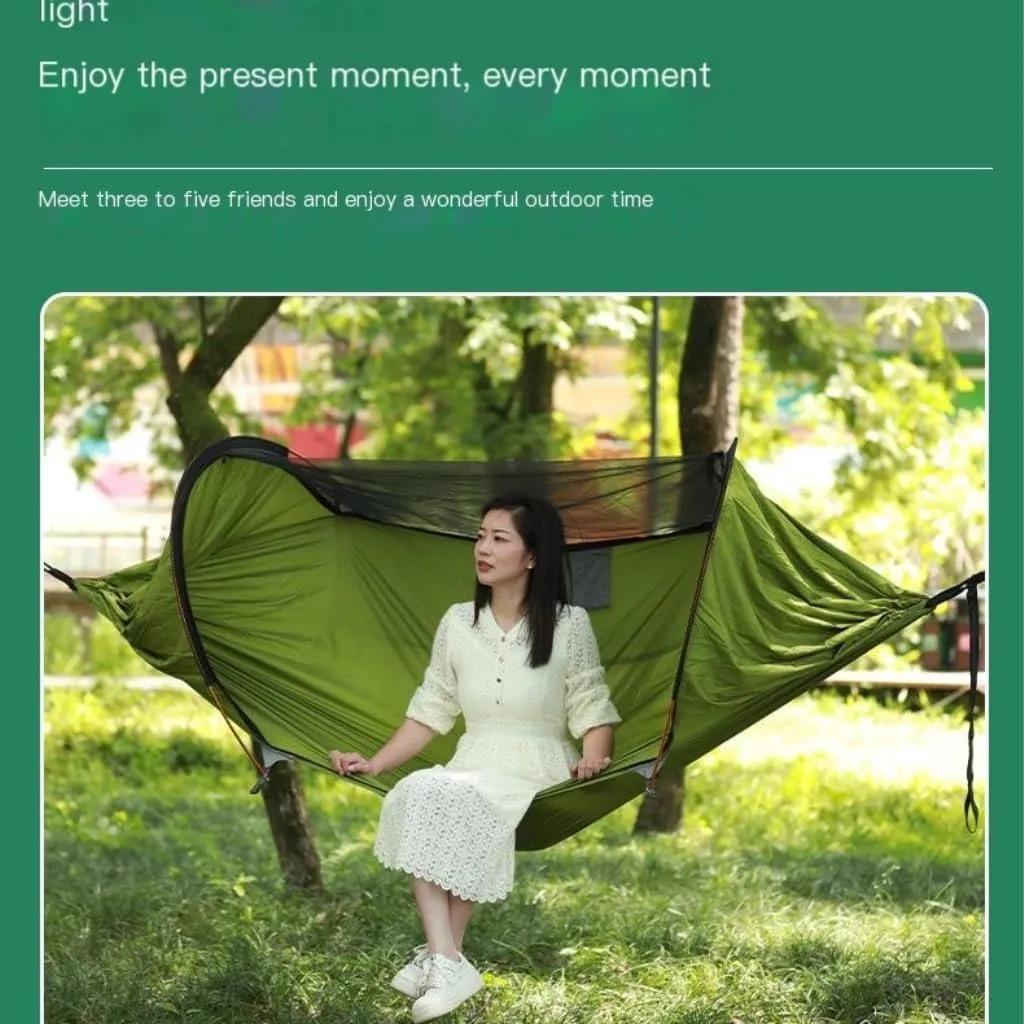 Hammock Double Outdoor Family Gathering Picnic Camping Aluminum Pole Hammock Anti-Rollover Anti-Mosquito Pole Canvas Nylon Hammock Outdoor(G)