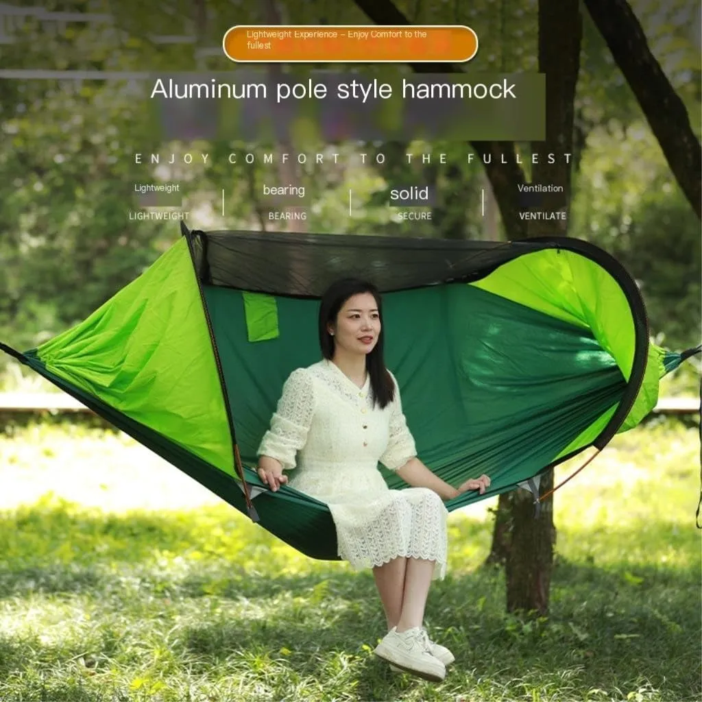 Hammock Double Outdoor Family Gathering Picnic Camping Aluminum Pole Hammock Anti-Rollover Anti-Mosquito Pole Canvas Nylon Hammock Outdoor(G)