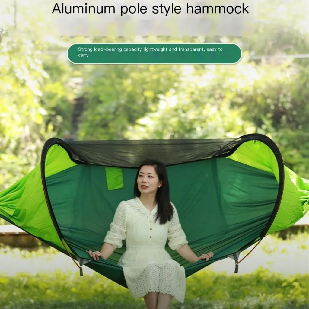 Hammock Double Outdoor Family Gathering Picnic Camping Aluminum Pole Hammock Anti-Rollover Anti-Mosquito Pole Canvas Nylon Hammock Outdoor(G)