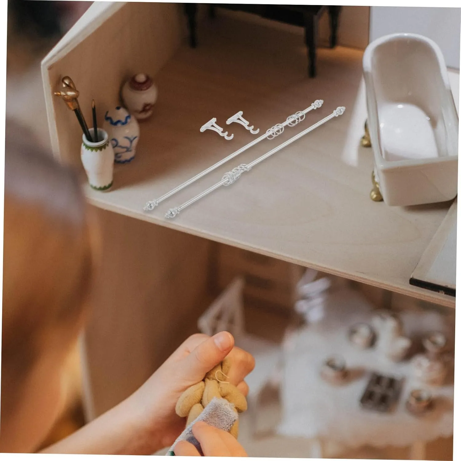 HANABASS 4 Sets Mini Curtain Rod for Dollhouse Ornamental Tool Decor Double Design for Playthings and Creative Model Building Heavy Duty and Lightweight