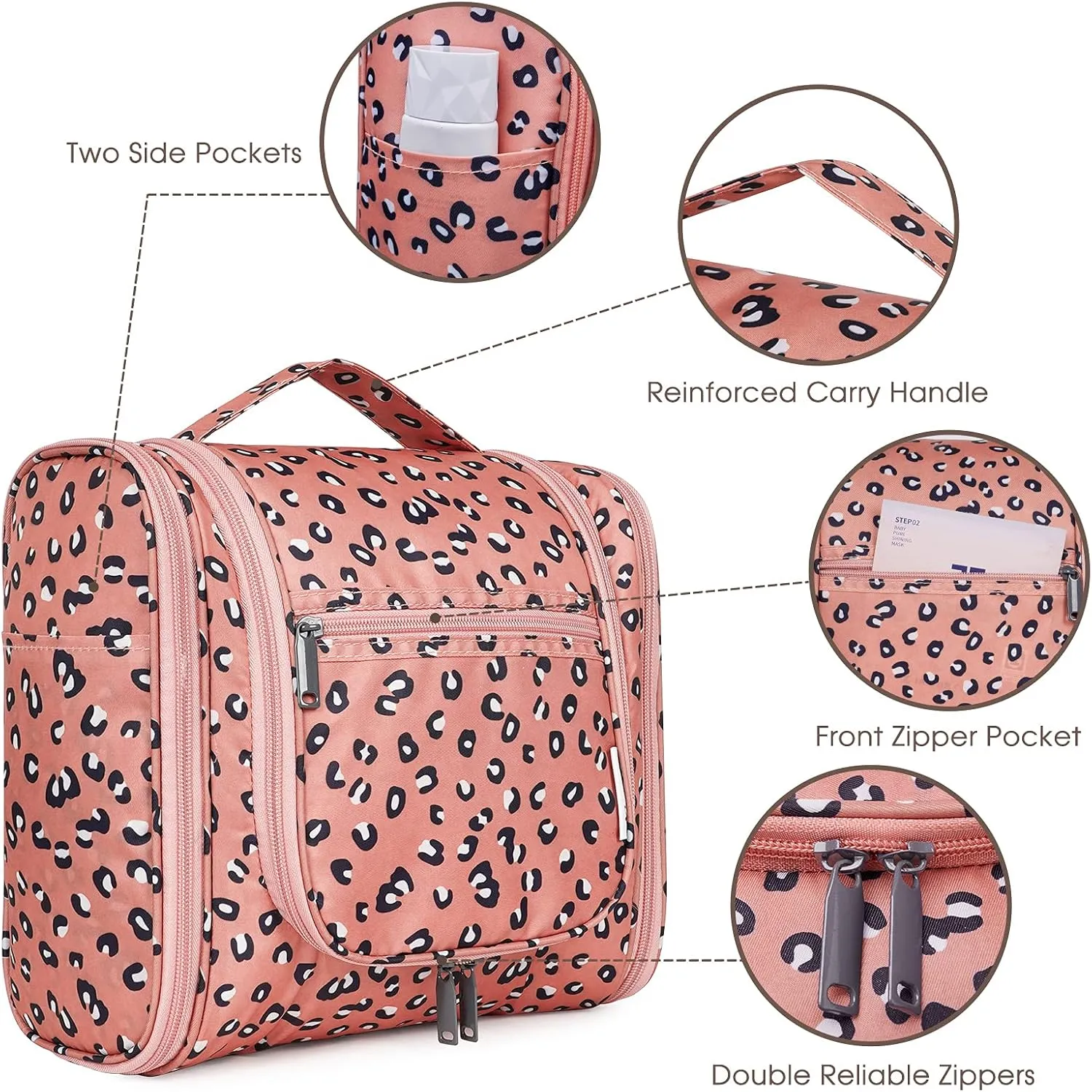 Hanging Cheetah Toiletry Bag for Women Travel Makeup Bag Organizer Toiletries Bag for Cosmetics Essentials Accessories (Large, Orange Leopard)