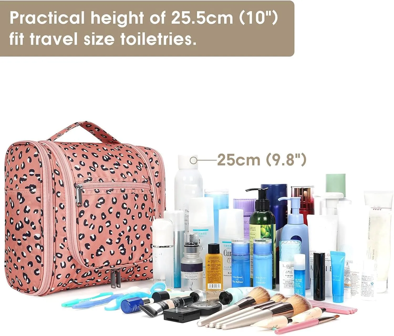 Hanging Cheetah Toiletry Bag for Women Travel Makeup Bag Organizer Toiletries Bag for Cosmetics Essentials Accessories (Large, Orange Leopard)