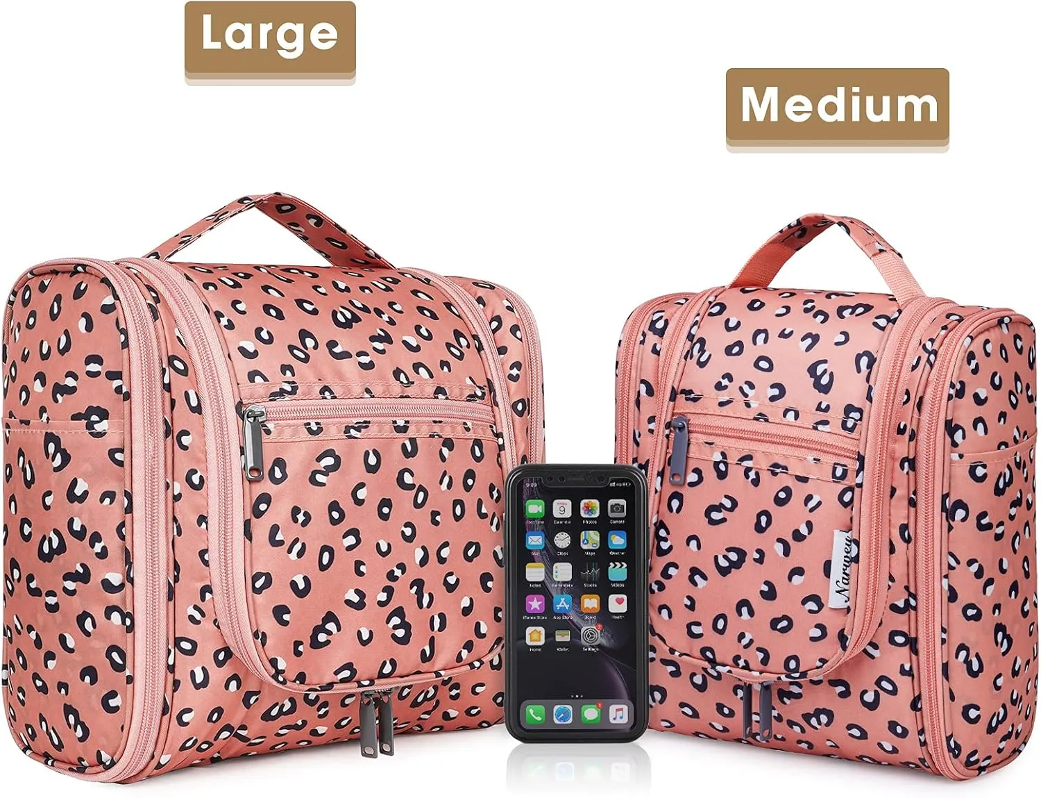 Hanging Cheetah Toiletry Bag for Women Travel Makeup Bag Organizer Toiletries Bag for Cosmetics Essentials Accessories (Large, Orange Leopard)