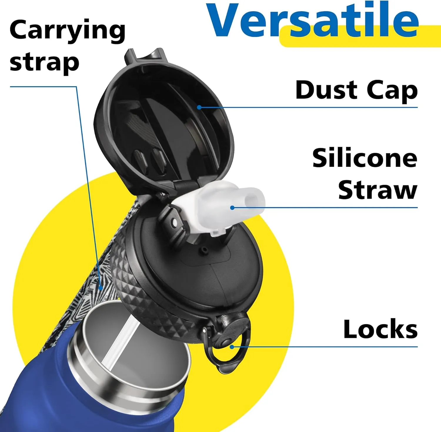 Han's Bottle Sports Water Bottle - 24 Oz, Straw Lid, Leak Proof, Vacuum Insulated Stainless Steel, Double Walled, Thermo Mug,Navy Blue