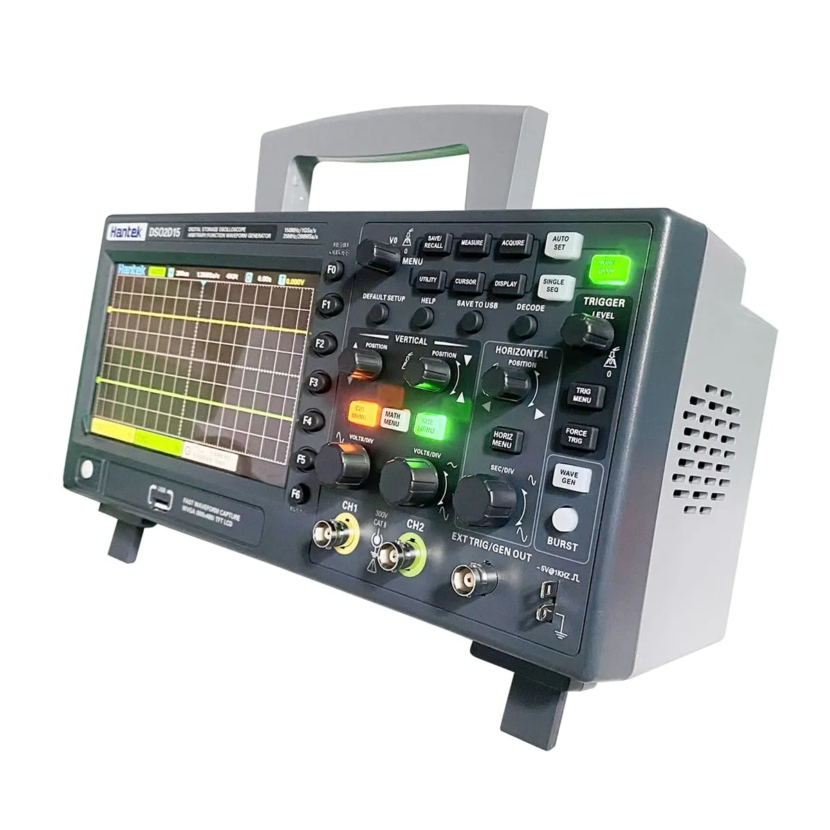 Hantek Digital Storage Oscilloscope USB 150MHz Bandwidth, 2 Channels, 1GSa/s Sampling Rate, with 1 CH Waveform Generator(DSO2D15)