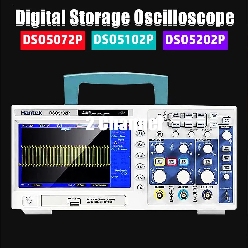 Hantek DSO5072P DSO5102P DSO5202P Portable Digital Storage Oscilloscope USB PC Osciloscopio 2 Channel 70MHz 100MHz 200MHz 1GSa/s 40K(DSO5072P)