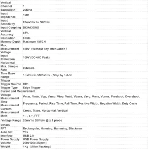 Hantek Pen Type Oscilloscope Hantek PSO2020 Digital Oscilloscope Pen Type USB 1 Channel Portable Storage Oscilloscope 96MSa/s 20MHz Bandwidth