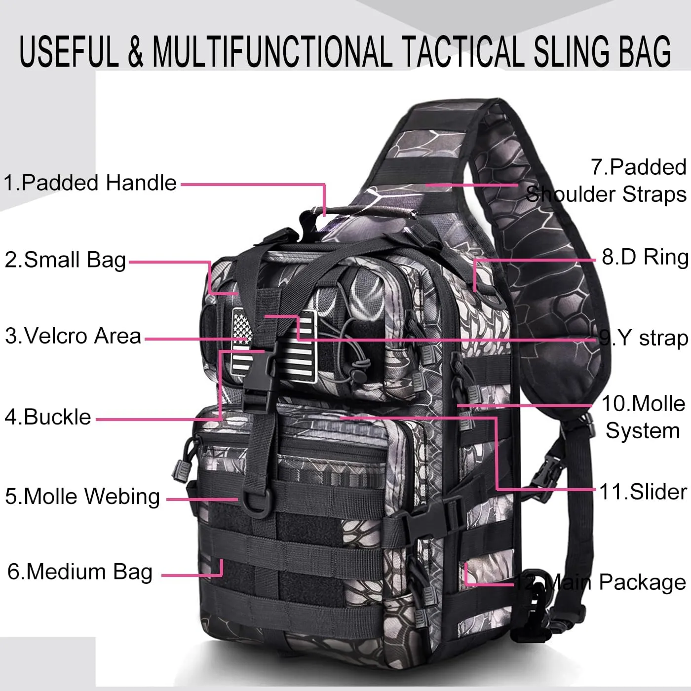 HAOMUK Tactical Sling Bag Pack Military Rover Shoulder Sling Backpack EDC Molle Assault Range Bag
