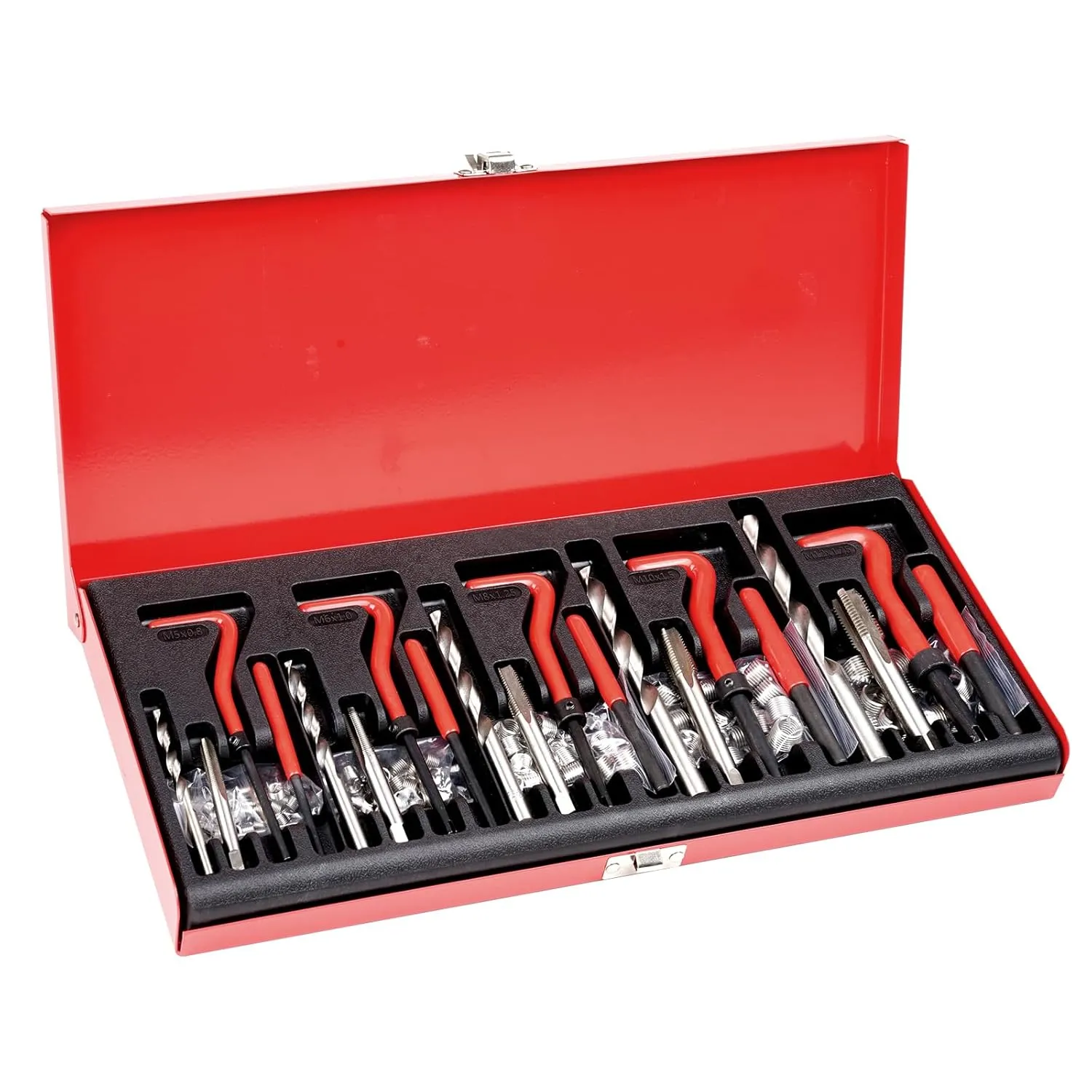 Happybuy Helicoil Thread Repair Kit, 166-Piece Metric HSS Drill Helicoil Repair Kit, M5 M6 M8 M10 M12 Heli Coil Rethreading Tool Kit with HSS Drill Bits Thread Inserts Taps Breakoff Installation Tools