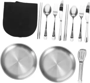 Happyyami Tableware Fork Spoon Set Stainless Steel Utensils for Lunch Box Compact Durable