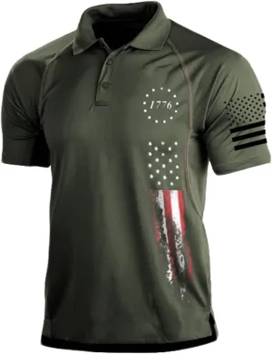 HARGLESMAN Men's 1776 Independence Day American Flag Short Sleeve Polo Golft Shirt(S-3XL)