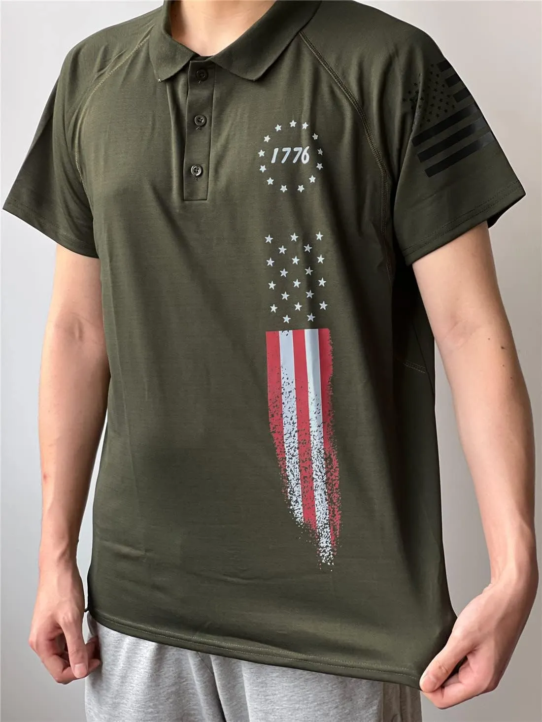 HARGLESMAN Men's 1776 Independence Day American Flag Short Sleeve Polo Golft Shirt(S-3XL)